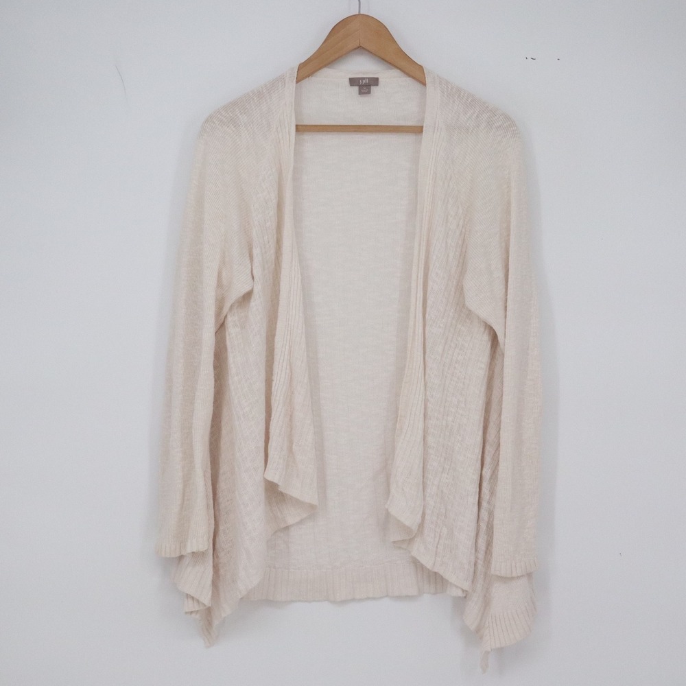 J. Jill Linen Cardigan Womens M Open Front Cream Lightweight Sweater Excellent